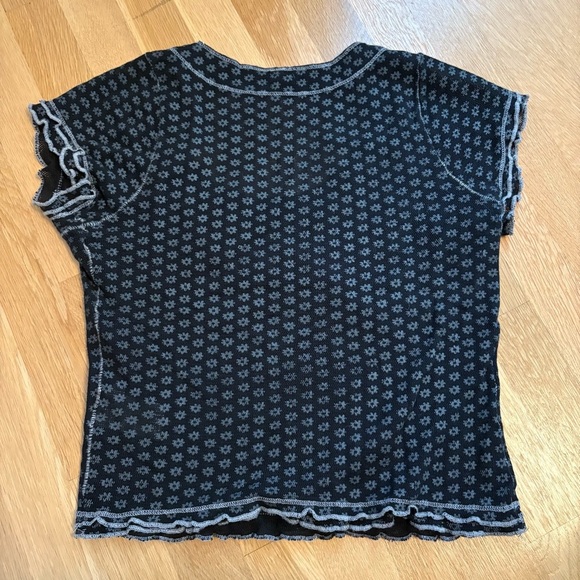 Free People Garner Tee Black Combo Size Small Floral Semi-Sheer - Picture 5 of 6